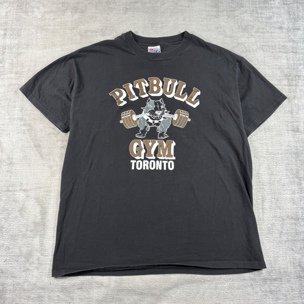 Vintage Pitbull Gym Toronto Shirt Mens XL Black 90s Bodybuilding Tee Fitness